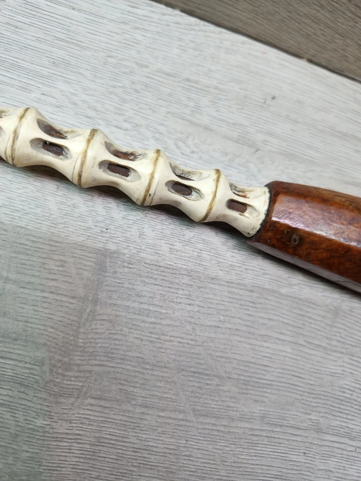 Antiguo bastón de vértebras de tiburón de colección con perilla con incrustación de madreperla bastón 32" Foto 4 de 4