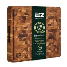 Non-Toxic Teak Wood Cutting Board & Serving Board, Pre-Oiled End Grain with J...