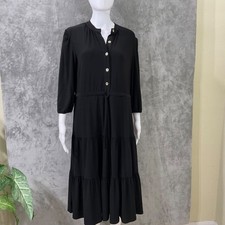 Anne Klein Peasant Tiered Dress Women 10 Black elastic waist button front