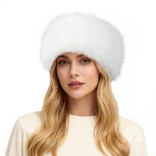 Faux Fur Headband Women Winter Fur Hat Stretch Ear Warmer Earmuff White Soft