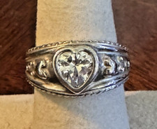 Vintage Hearts Ring 925 Sterling Silver 9mm Heart Cut Cubic Zirconia 4cts Size 8
