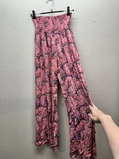 Rewash Pants Women’s Small Smocked Waist Wide Leg Flowy Lightweight Pink