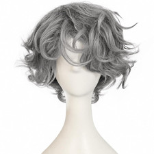 Mens Gray Wig Messy Style Short Fluffy Curly Hair Replacement Costume Accessory