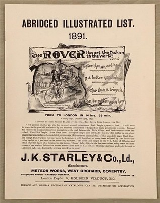 ROVER gekürzte illustrierte Fahrradliste Reprint OKT 1891 Licht Sockel Lenkung ++