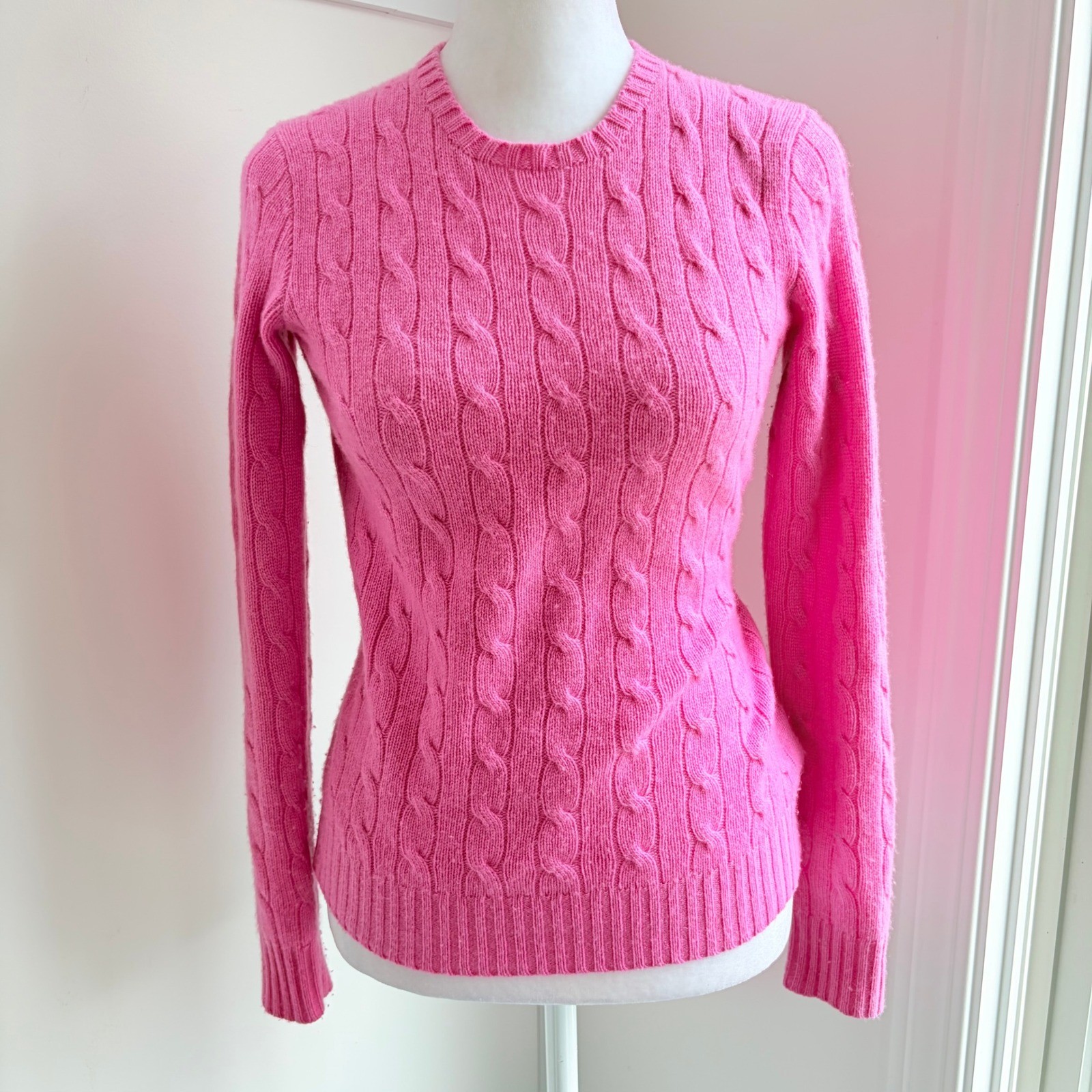 Ralph Lauren Black Label Cashmere Sweater Small Pink Cable Knit Slim Crew Luxury