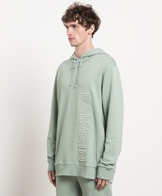 BALMAIN PARIS パーカー グリーン　ARCHIVE 🇫🇷 ❗️NEW Balmain Paris Logo-Embossed Green Terry Hoodie Size L