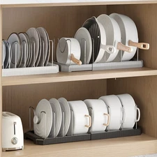 Adjustable Pan Organizer Pot Lid Holder Rack for Cutting Boards Mats Storage