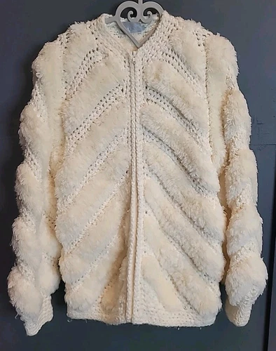 OFF WHITE Maglione Donna Shaggy Maglia Vintage Chunky Puffy Giacca Uncinetto Edizione Limitata Tg S