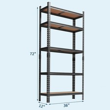 GRAVEE 5-Tier Adjustable Metal Shelving Unit 35.5"x12"x72" Garage Storage
