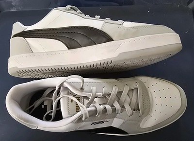 PUMA Men's White Black Leather Low Top Athletic Sneakers Lace Up Rubber Sole