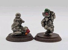 Vtg Pair Of George Good Pewter Clowns On Wood Base *One Flawed* Balloons Ball