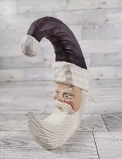 Primitive Folk Art Wooden Santa Moon 6" Christmas Decor Pier 1