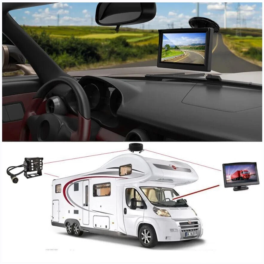 4Pin 12V-24V Truck Caravan RVs Backup Rear View CCD Camera + 5" Car LCD Monitor - Image 4 of 4