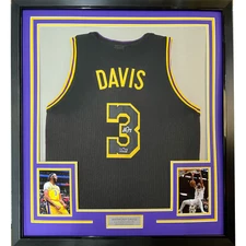 Framed Facsimile Autographed Anthony Davis 33x42 Black Reprint Laser Auto Jersey