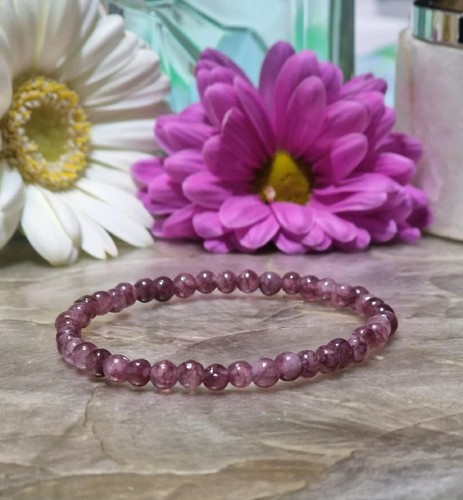 Natural Lepidolite 4mm Round Beads Bracelet Purple Healing Minimalist Bracelet - Picture 6 of 6