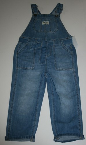 New OshKosh Girls 4T Denim Blue Jean Tie Waist Belt Overalls Vestbak Pants