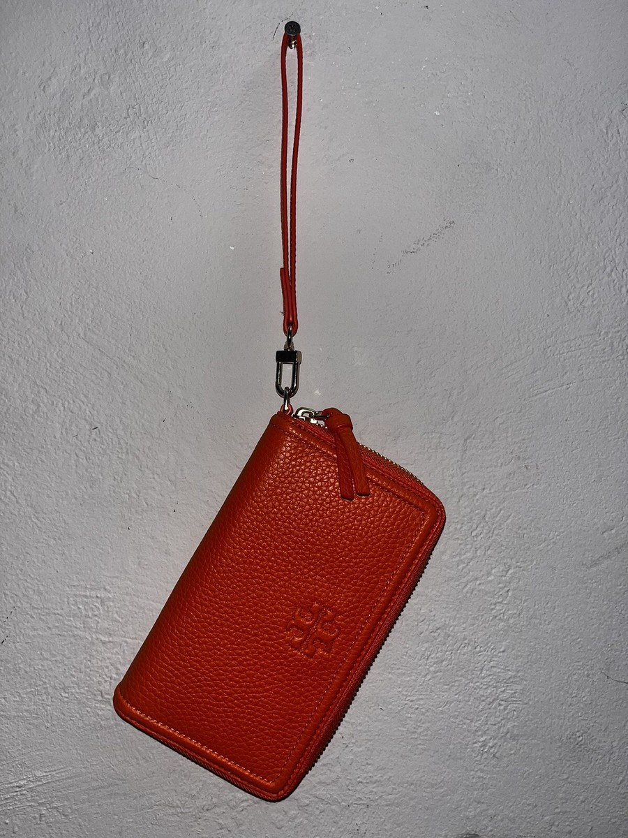 Tory Burch Round Zipper Leather Long Orange Wallet With Gold  display picture 1