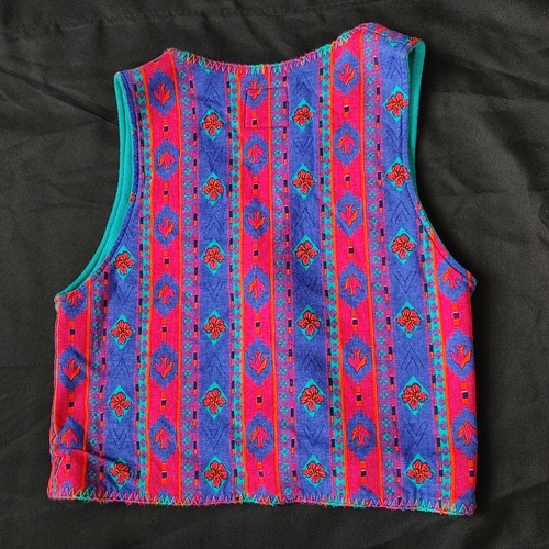 80s 90s PUNCH! Brand Kids 14 L Cotton Outfit W Reversible Neon Tribal Vest Pink - Picture 5 of 11