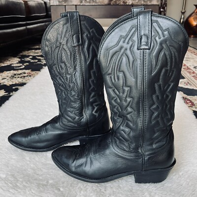 Vintage Men\'s Western Cowboy Boots Leather Black 9 Wide Men main image 2