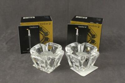 NOS 2PC Orrefors MAX Sweden Lead Crystal Original Ice Wintercold Candleholders