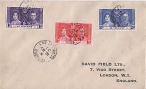 St. Vincent 1937 George VI Coronation First Day Cover to England-Edinboro [a]