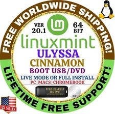 Linux MINT 20.1 USB Ulyssa Cinnamon 64-Bit Live Boot, Full Install MAC, PC