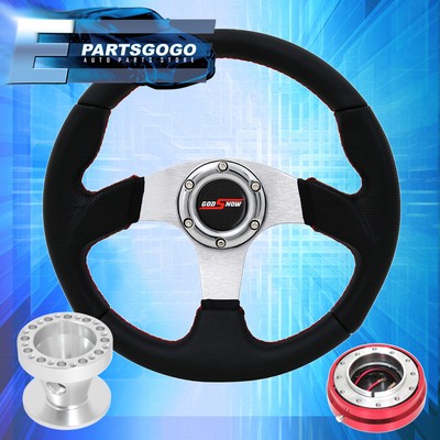 89-05 Eclipse 320mm 6 Bolt Black Steering Wheel Red Godsnow Slim Quick Release