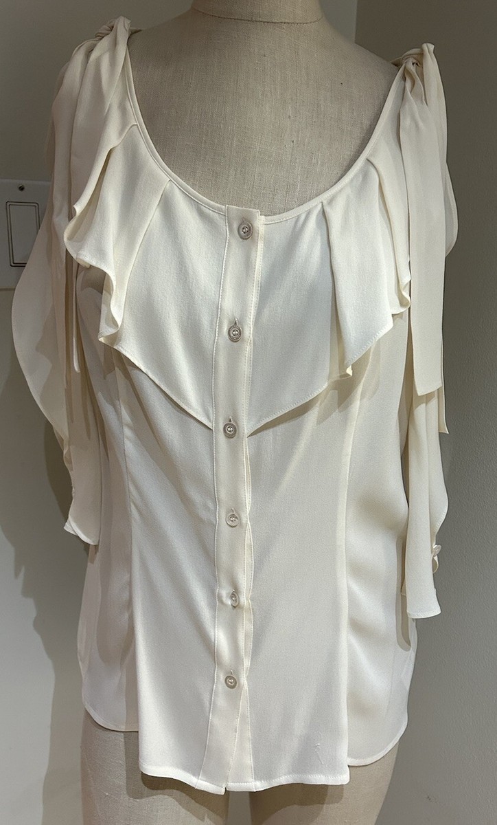 Escada Neiman Marcus Ivory Silk Boho Split Sleeve Blouse sz 38/6