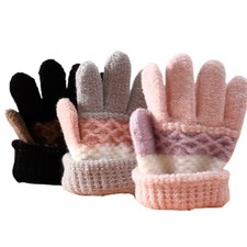 Children Girl Kids Striped Gloves Knitted Warm Full Finger Thermal Outdoor Glove