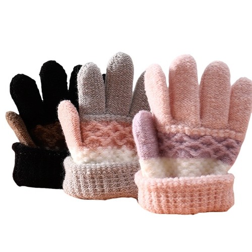 Children Kid Girl Striped Gloves Winter Full Finger Thermal Outdoor Winter Glove - Picture 2 of 6