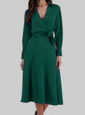 Tahari Asl Womens Green Belted Faux-Wrap Midi Dress Size: 2