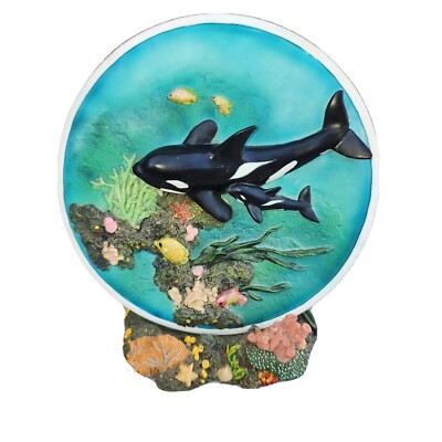 VTG Mother & Baby Orca Duo 3D Resin Ceramic Pottery Figuri w/ Sealife Reef Stand