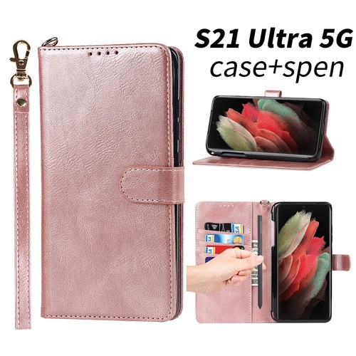 Étui avec SPen pour Samsung Galaxy S21 Ultra 5G portefeuille housse en cuir fente stylo - Photo 10 sur 17