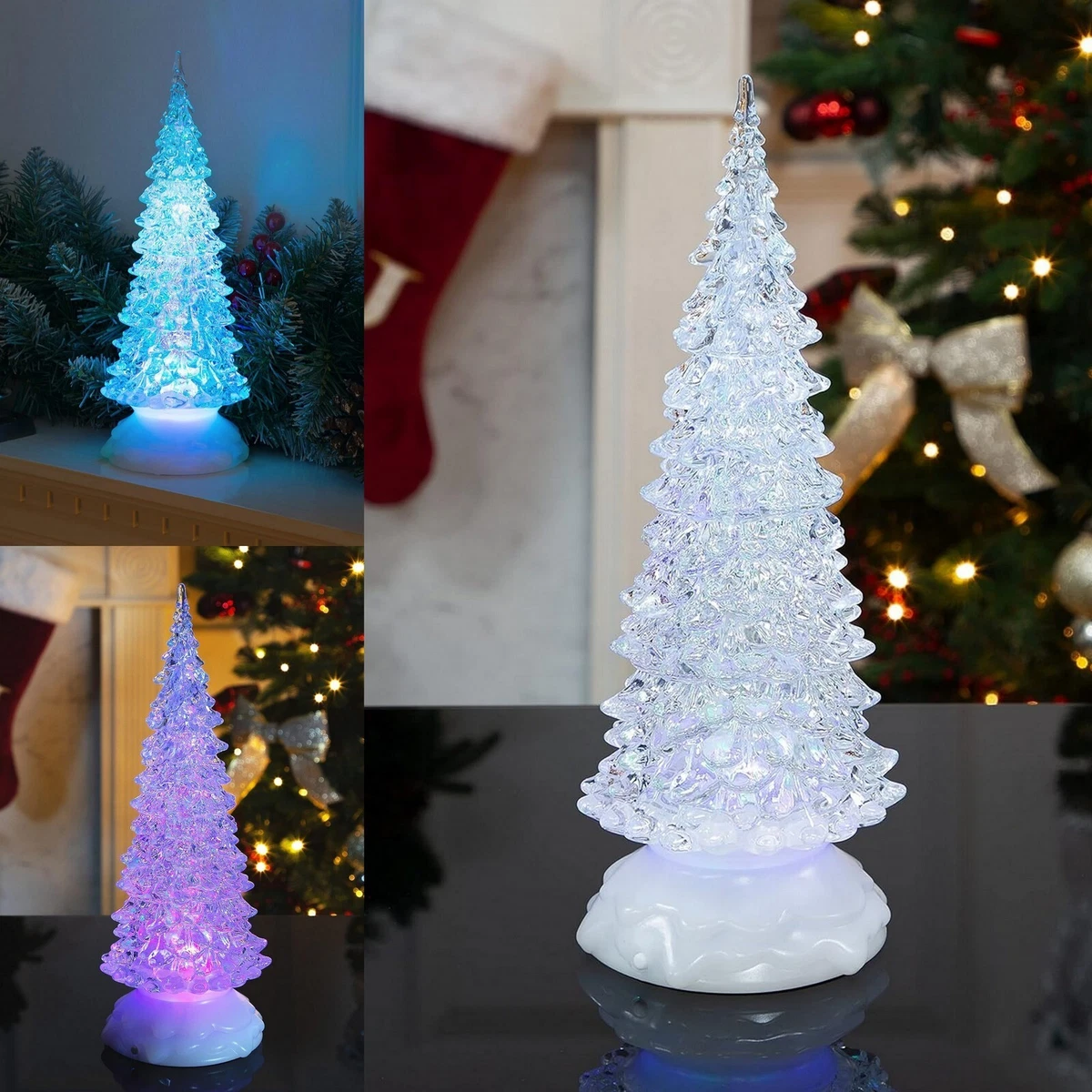 Acrylic Christmas Tree Swirl LED Colour Changing Lights Mini Decoration Ornament