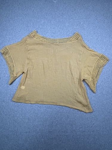 Maria Gabrielle Blouse Women’s 1X Yellow Gauze Boho Chic Crochet Trim Boxy Loose - Picture 5 of 7