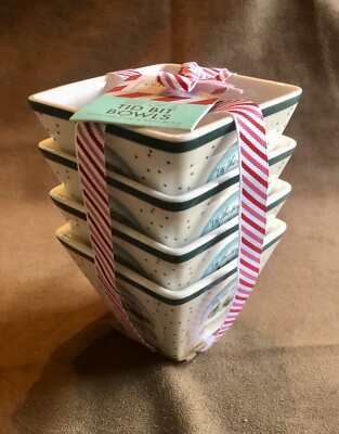 CIROA Holiday Theme  Peace On Earth   TID BIT Bowls Green Trim Set of 4 NEW!