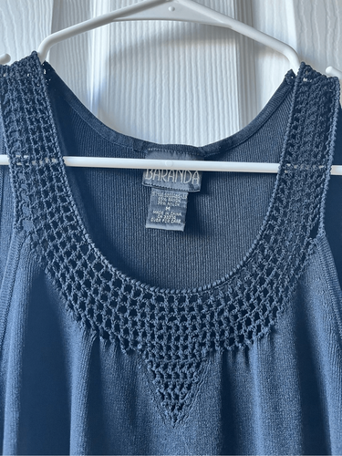 Baranda Tank Top Blouse Medium Women Black Crochet Artsy Summer Office - Picture 2 of 3