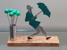 French Art Deco Comical Man with Umbrella Sudre Cocktail Sticks Picks Barware