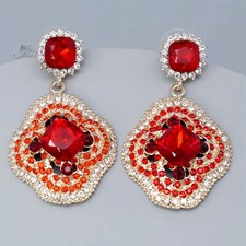Red Dangle Chandelier Earrings Crystal Rhinestone Women Costumes Jewelry Prom 39