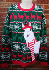 33 Degrees Sz XL Men's/Unisex Llama Christmas Sweater, with 3-D Scarf Pompom