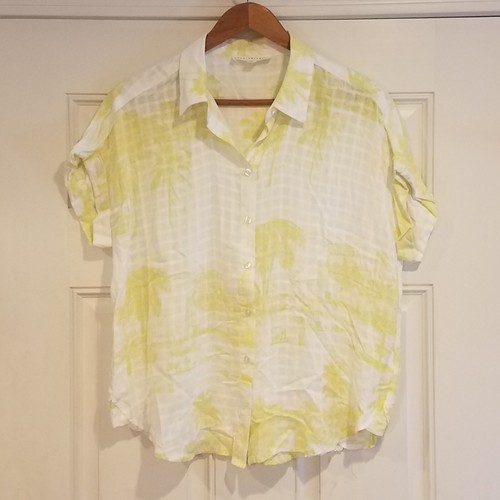Jane + Delancey Blouse Large Striped Button Up Collared Short Sleeve Floral V-5 - Picture 2 of 9