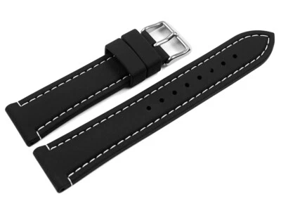 Bracelet montre noir coutures blanches en silicone 18mm 20mm 22mm 24mm - Photo 1/2