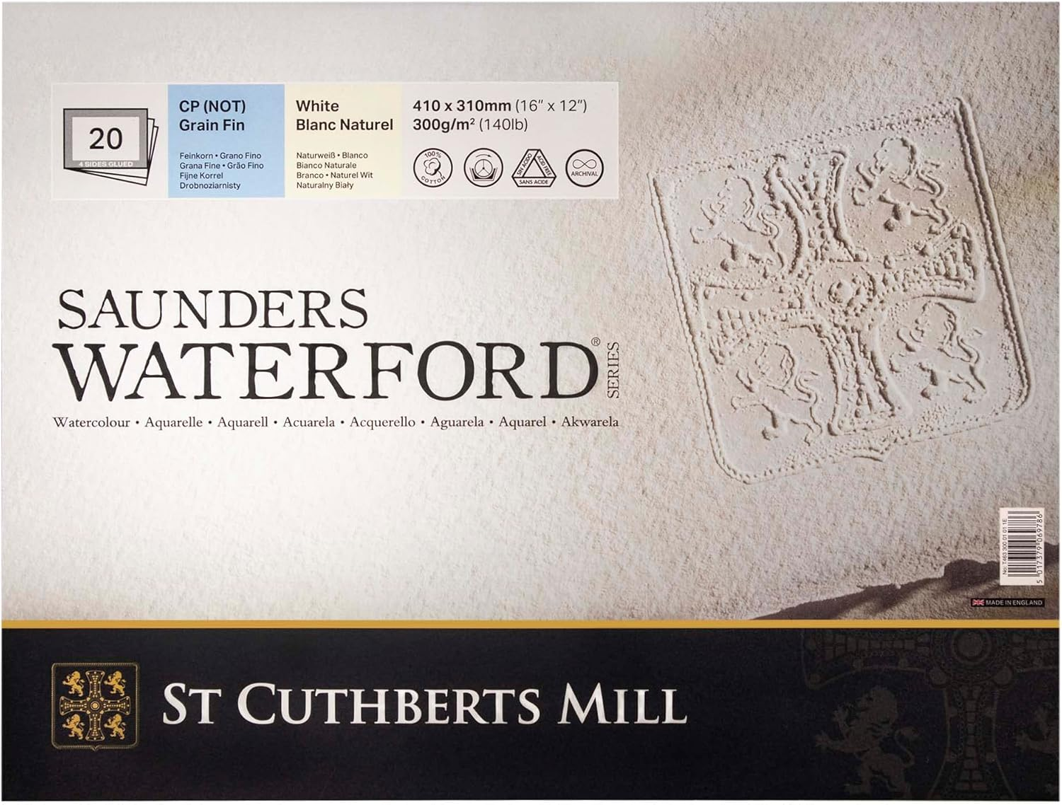 St. Cuthberts Mill Saunders Waterford Watercolor Paper Block - 16X12-Inch White