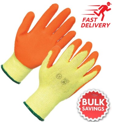 GUMMI LATEX BESCHICHTET ORANGE SICHERHEIT ARBEITSHANDSCHUHE HERREN BAUER GARTENARBEIT