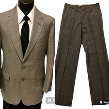 2 Pc Vtg 60's Norton Ditto Gray WINDOWPANE Blue OVERCHECK Pants Wool Suit 38 L