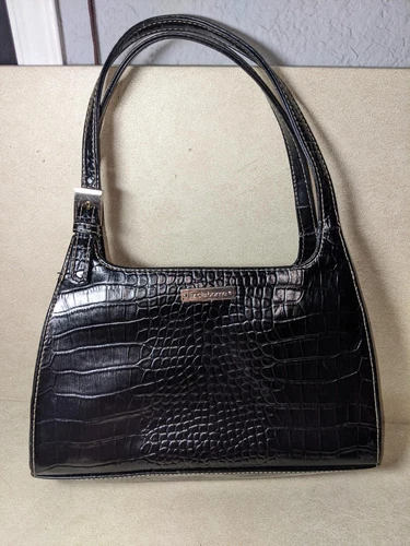 Liz Claiborne Vintage Black Handbag w/Matching Wallet Crocodile Pattern