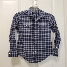 Brooks Brothers Boys S 8 Brushed Cotton Blue Plaid Flannel Sport Shirt Fleece