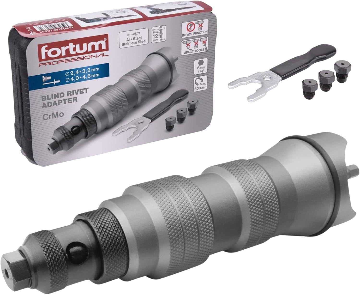 Adattatore Rivettatrice per Trapano 2.4-6.4mm | Kit Ribattini Acciaio