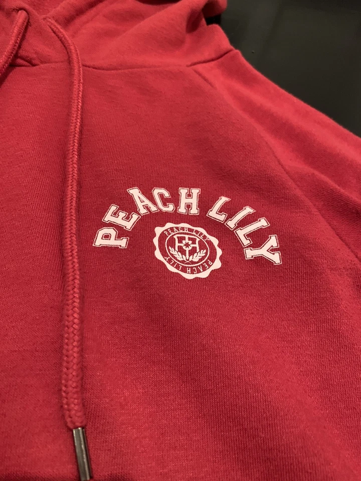 Womens Juniors Red Peach Lily Hoodie Pullover Sweatshirt By Timing, Size Small - Image 3 of 4