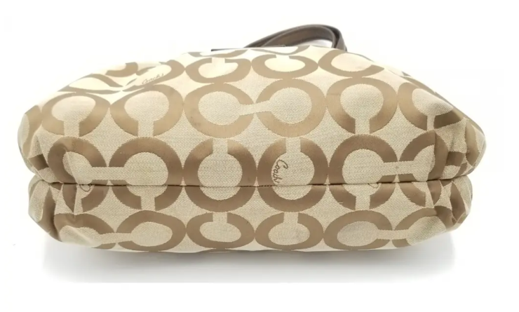 Coach Beige & Brown Poppy Canvas Signature C Tote With Zip Top